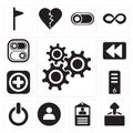 Set of Settings, Upload, Id card, User, Switch, Server, Add, Rewind, editable icon pack Royalty Free Stock Photo