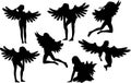 Set of Seven Angel Silhouettes Royalty Free Stock Photo
