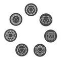 Set of seven chakras icons. Symbols of energy centers. Royalty Free Stock Photo