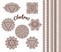 Set of seven chakras. Oriental ornaments and borders for henna tattoo and for your design. Buddhism decorative elements. Vector il Royalty Free Stock Photo