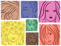 Set of seven colored women portrait