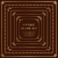 Set Of Seven Gold Square Vintage Frames Isolated On A Dark Background.