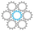 Set Of Seven Graphic Gears Gray And Blue