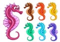 Set seven iridescent sea horses on white