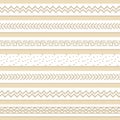 Set of seven pastel patterned brown or beige washi seamless border tapes for scrapbooking. Drawings are composed of triangles,