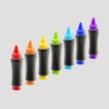 Set of seven rainbow colored wax crayons isolated Royalty Free Stock Photo