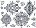 Set of seven tribal art boho hand drawn geometric patterns.