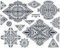 Set of seven tribal art boho hand drawn geometric patterns.