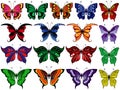 Set of seventeen colorful butterflies