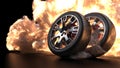 Set of several auto wheels side view on a big bang background