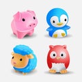 Set of several cute bath animal toys . Toy for the bathroom. A collection of a cute lamb, minipig, owl and penguin. Vector