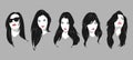 set of several portraits of beautiful and attractive women\'s faces with different hairstyles, looks. vector graphic.