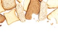 Set of several slices of different bread on a white background