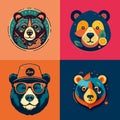 _A set of several stickers of bear heads on different colored backgrounds. For your design