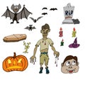 Set of several Halloween hand-drawn icons