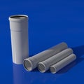 A set of sewer pipes made of polypropylene of different diameters. 3D illustration.