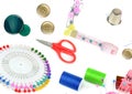 Set of sewing accessories isolated on white . Collage Royalty Free Stock Photo
