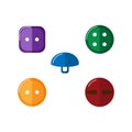 Set sewing buttons on white background. Sew buttons for closure clothes round, square, with a loop. Various colors red, blue, Royalty Free Stock Photo