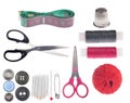 Set of sewing items isolated on white Royalty Free Stock Photo