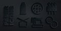 Set Sewing machine, Needle for sewing, Knitting needles, button, and thread spool icon. Vector Royalty Free Stock Photo