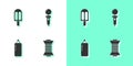 Set Sewing thread on spool, Ice cream, Punching bag and Joystick for arcade machine icon. Vector