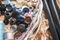 Set for sewing - threads, buttons, zippers, threads for cross-stitch