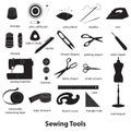 Set of sewing tools silhouettes