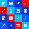 Set Sex shop building, Condom package, Spanking paddle and safe sex icon. Vector