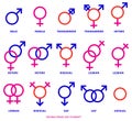 Set of sexual orientation gender or male female symbols.  stroke, Royalty Free Stock Photo