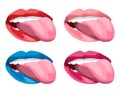 Set of sexy lips. open mouth with tongue.print for T-shirt.