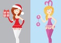 Set of women. Santa & playboy in