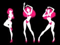 Set of sexy women silhouettes in underwear, club burlesque performer, dancer, stripper, go-go girl, vector illustration