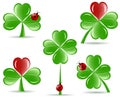 Set of shamrocks with four lucky leaves Royalty Free Stock Photo