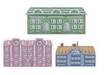 Set Of 3 Shape Amsterdam, Holland Old Houses Facades. Traditional Architecture Of Netherlands Isolated Illustrations