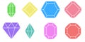 Set shape diamond, vector variety of gem stones with different colors and designs, set colorful gem stones