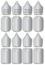 A set of shaped silver price tags.