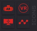 Set Share, Ar, augmented reality, Virtual reality glasses and Computer monitor icon. Vector