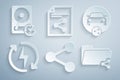 Set Share, Car sharing, Recharging, folder, file and Hard disk drive with clockwise icon. Vector Royalty Free Stock Photo