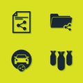 Set Share file, Aviation bombs, Car sharing and folder icon. Vector Royalty Free Stock Photo
