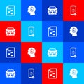 Set Share file, Head with low battery, Car sharing and Flight mode the mobile icon. Vector Royalty Free Stock Photo