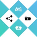 Set Share, Folder download, Car sharing and Delete folder icon. Vector Royalty Free Stock Photo