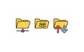 Set of shared folder icons in retro digital interface style with vintage computer aesthetics and symbolic elements for Royalty Free Stock Photo
