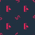 Set Shark fin in ocean wave and Snake on seamless pattern. Vector Royalty Free Stock Photo