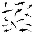 Set of shark, silhouette fish, vector Royalty Free Stock Photo