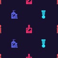 Set Shaving brush, gel foam and, Aftershave and Classic Barber shop pole on seamless pattern. Vector Royalty Free Stock Photo