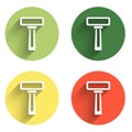 Set Shaving razor icon isolated with long shadow background. Color circle button. Vector Royalty Free Stock Photo