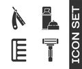 Set Shaving razor, Straight razor, Hairbrush and Shaving gel foam icon. Vector.