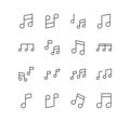 Set of sheet music and sound icons, volume, tone, music, melody, song. Royalty Free Stock Photo