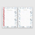 Set of sheet of paper in a4 format with weekly planner and list for notes templates decorated. Printable pages for diary