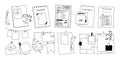 A set of sheets of scribbled paper torn from notebooks. Different types of doodle memos, notes, reminders. Wall photo